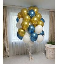 Воздушные шары микс синий хром золото