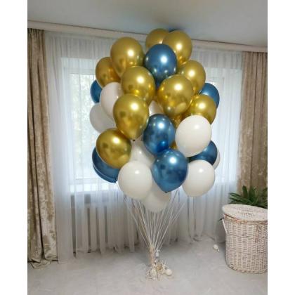 Воздушные шары микс синий хром золото
